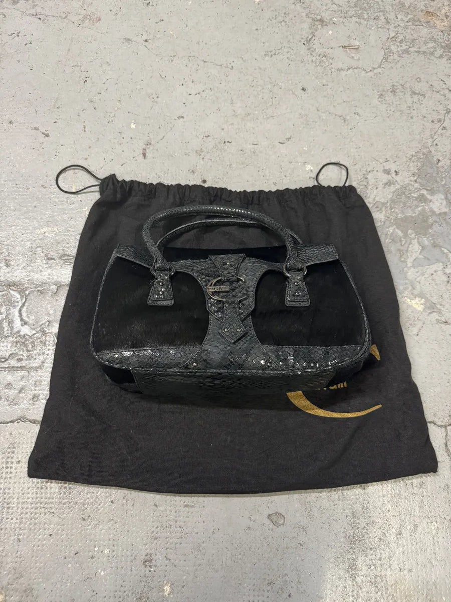 2000s Cavalli Pony Hair Black Python Scales Effect Leather Handle Bag LwQXKpr 6