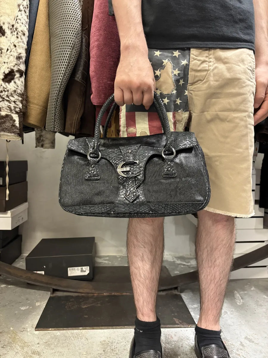 2000s Cavalli Pony Hair Black Python Scales Effect Leather Handle Bag LwQXKpr 8