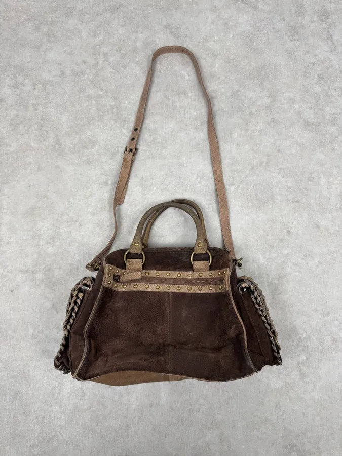 2000s Cavalli Pony Hair Brown Suede Leather Shoulder Bag WhtSOqq 5