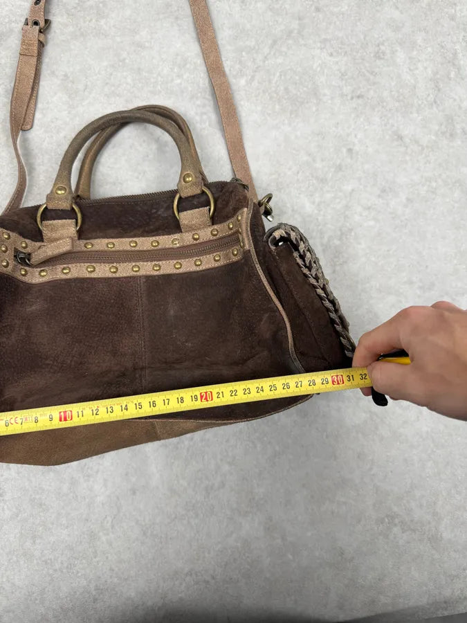 2000s Cavalli Pony Hair Brown Suede Leather Shoulder Bag WhtSOqq 6