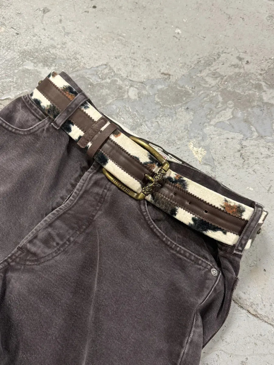 2000s Cavalli Pony Hair Caw Print Leather Embellished Belt jdTclCj 0