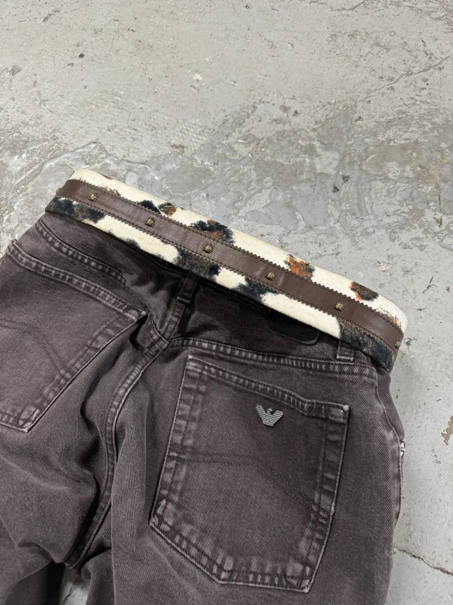 2000s Cavalli Pony Hair Caw Print Leather Embellished Belt jdTclCj 1