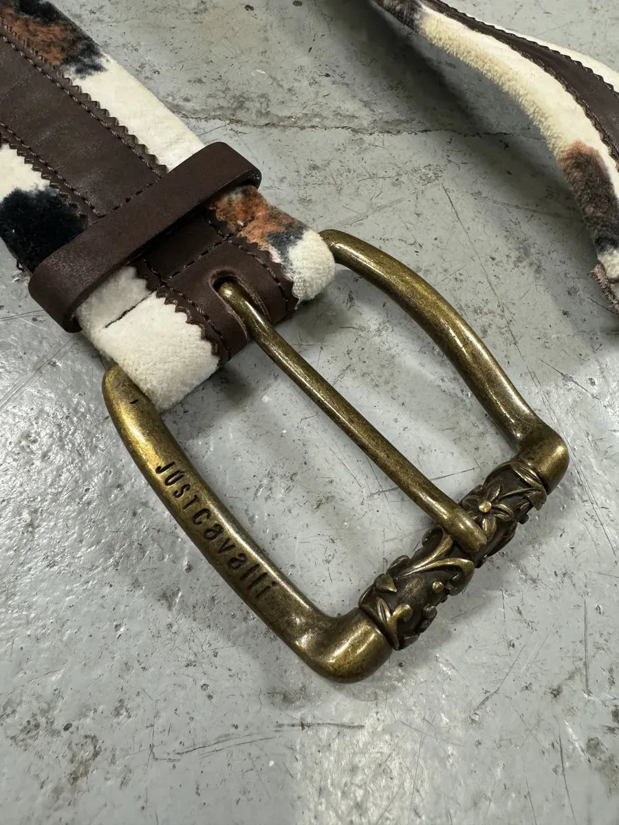 2000s Cavalli Pony Hair Caw Print Leather Embellished Belt jdTclCj 5