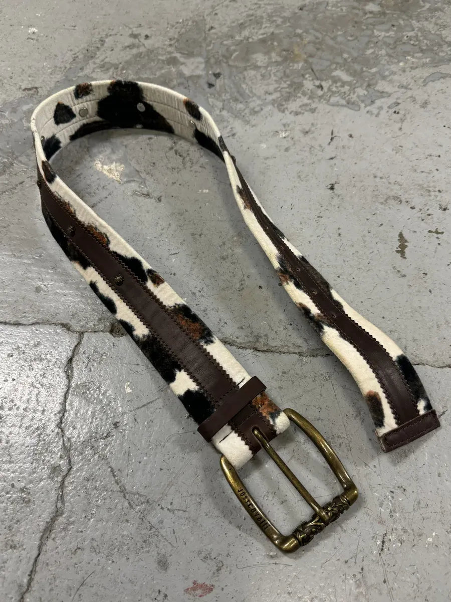2000s Cavalli Pony Hair Caw Print Leather Embellished Belt jdTclCj 6