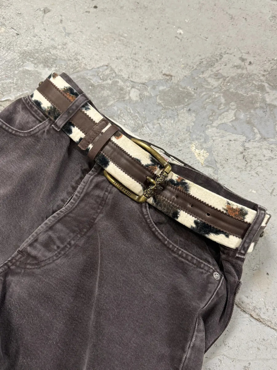 2000s Cavalli Pony Hair Caw Print Leather Embellished Belt (OS) jdTclCj 0