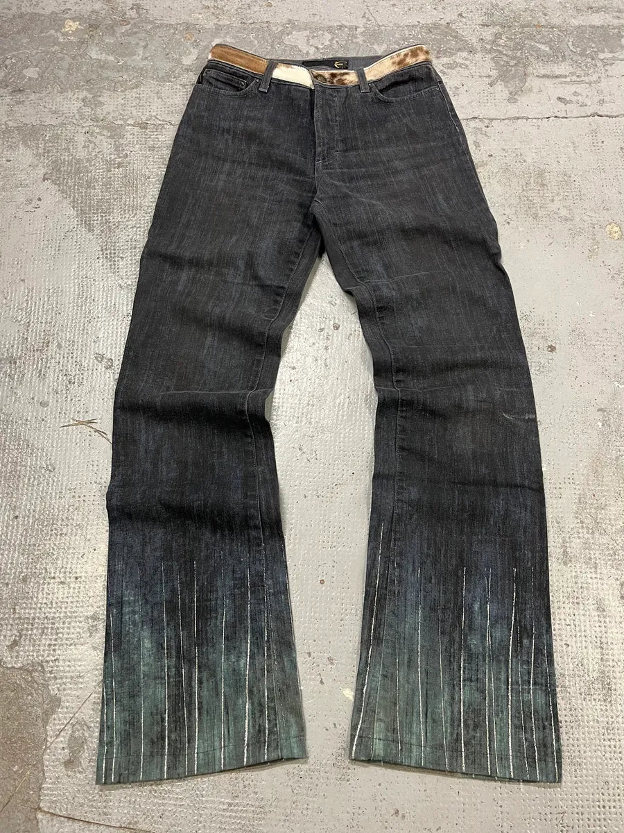 2000s Cavalli Pony Hair Waist Blue Gradient Pants EbMgDfe 0