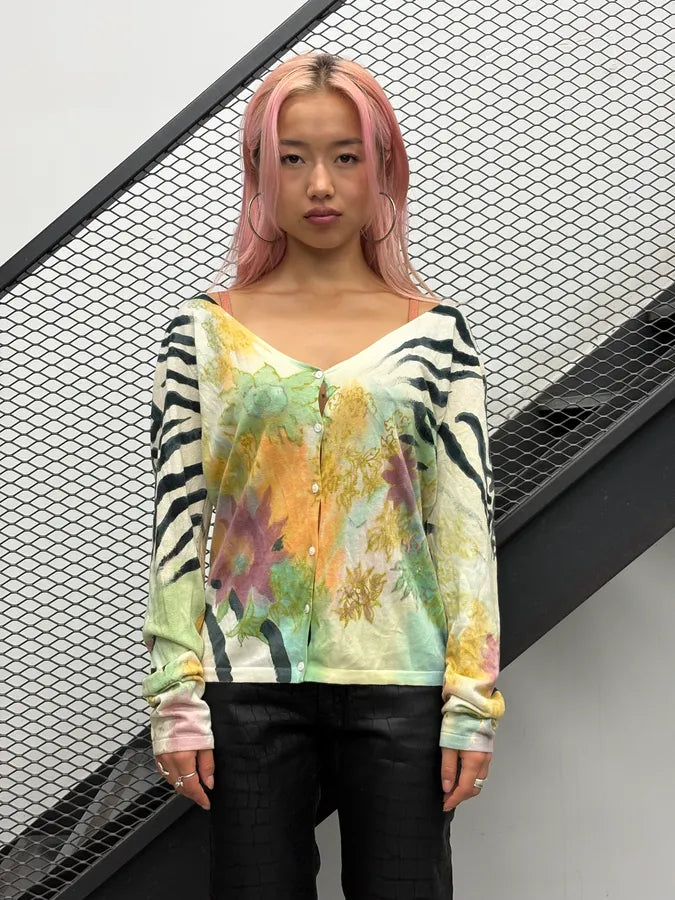 SS2000 Roberto CavalliClass Psychedelic Floral & Zebra Cardigan nWQVGUX 1