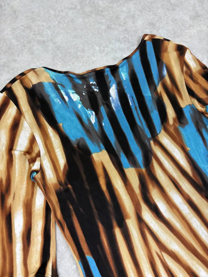 SS2002 Cavalli Psychedelic Floral Brown Striped Dress  cUhCEHC 6