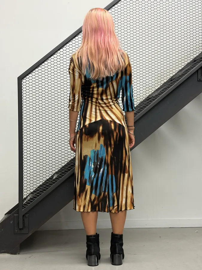 SS2002 Cavalli Psychedelic Floral Brown Striped Dress  cUhCEHC 1