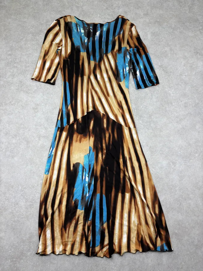 SS2002 Cavalli Psychedelic Floral Brown Striped Dress  cUhCEHC 5