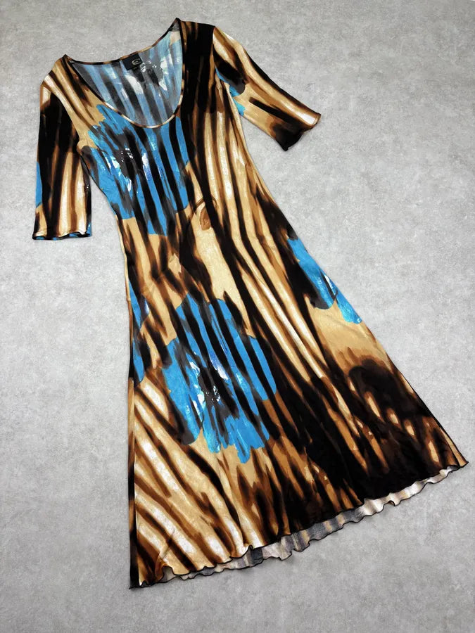 SS2002 Cavalli Psychedelic Floral Brown Striped Dress  cUhCEHC 3