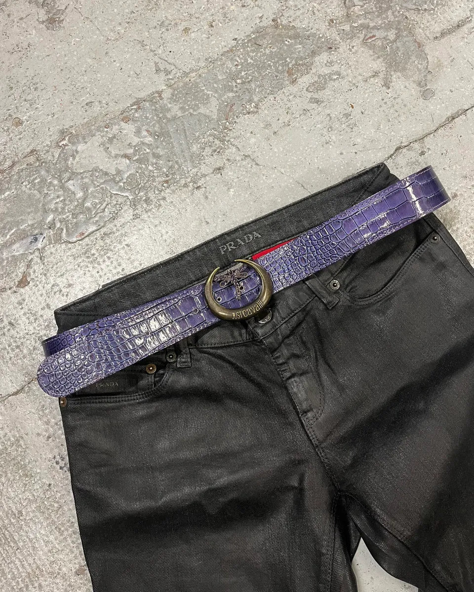 2000s Cavalli Purple Crocodile Effect Bee Leather Belt TbRCpiI 0