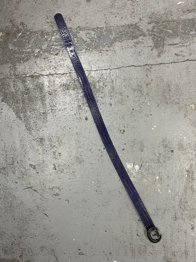 2000s Cavalli Purple Crocodile Effect Bee Leather Belt TbRCpiI 7