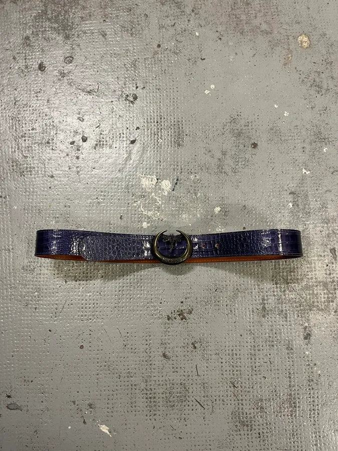 2000s Cavalli Purple Crocodile Effect Bee Leather Belt TbRCpiI 2