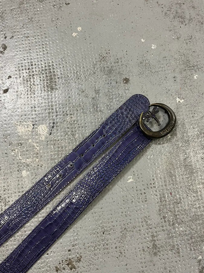 2000s Cavalli Purple Crocodile Effect Bee Leather Belt TbRCpiI 3
