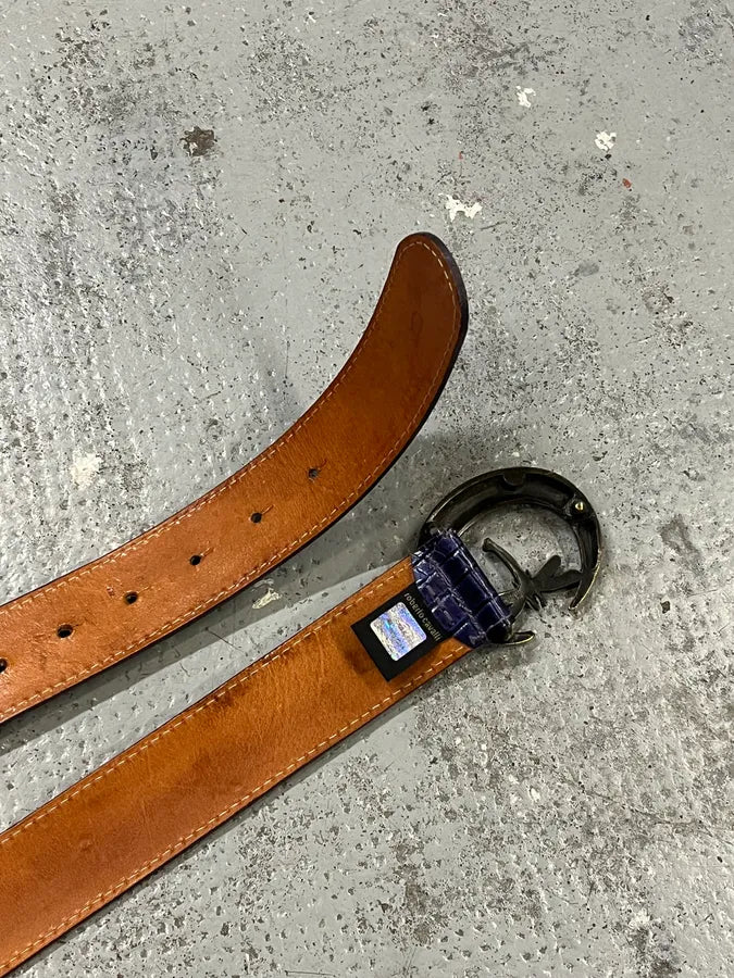 2000s Cavalli Purple Crocodile Effect Bee Leather Belt TbRCpiI 4