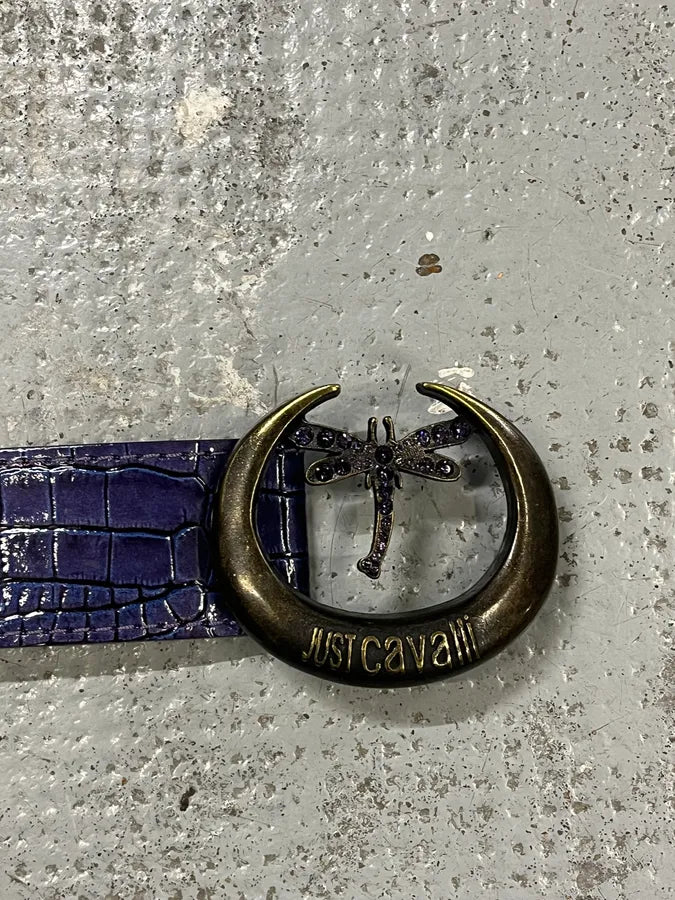 2000s Cavalli Purple Crocodile Effect Bee Leather Belt TbRCpiI 5
