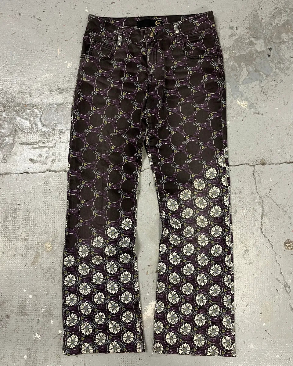 2000s Cavalli Purple Flowers Large Pants (S) eIuctQA 0
