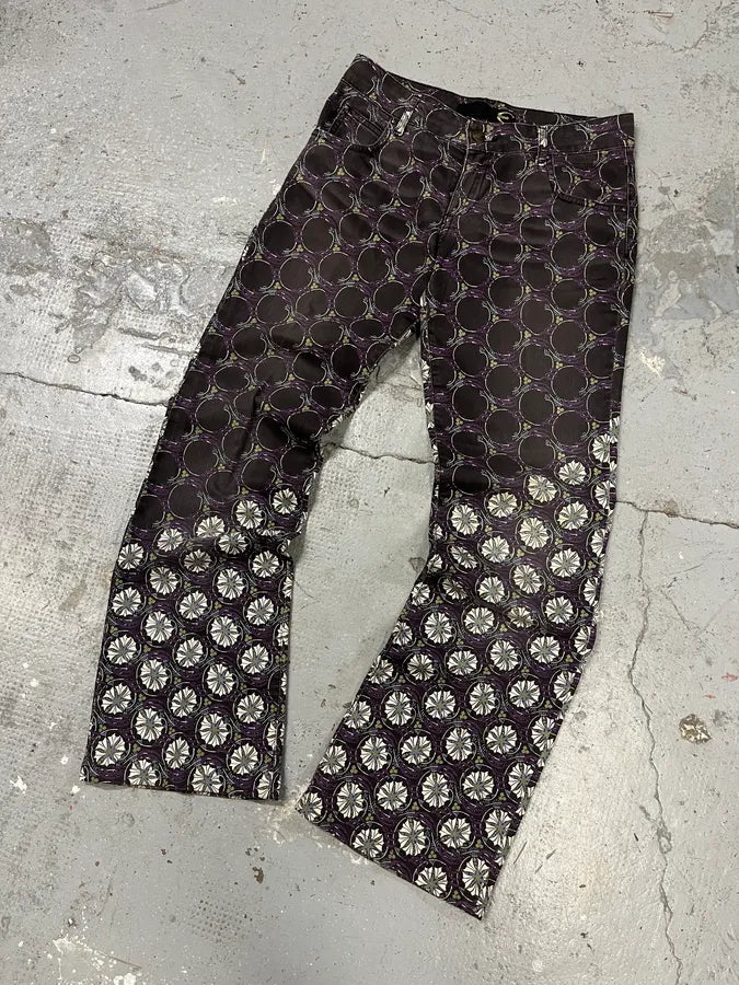 2000s Cavalli Purple Flowers Large Pants (S) eIuctQA 4