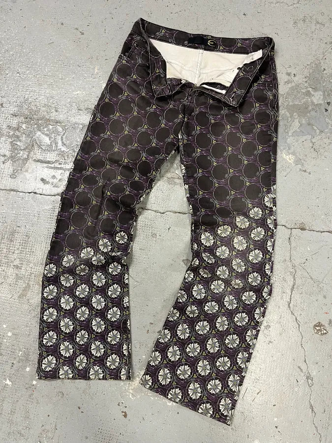 2000s Cavalli Purple Flowers Large Pants (S) eIuctQA 5