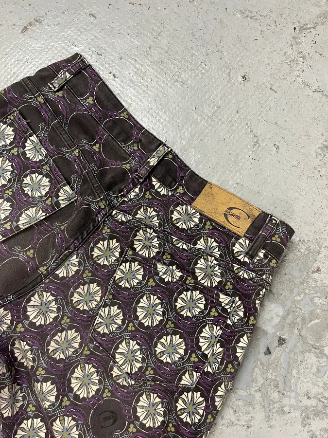 2000s Cavalli Purple Flowers Large Pants (S) eIuctQA 7