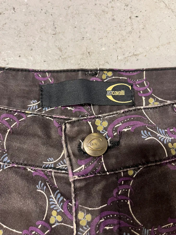 2000s Cavalli Purple Flowers Large Pants (S) eIuctQA 8