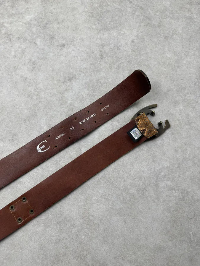 2000s Cavalli Python Effect Leather Logo Buckle Belt jJegPDn 5