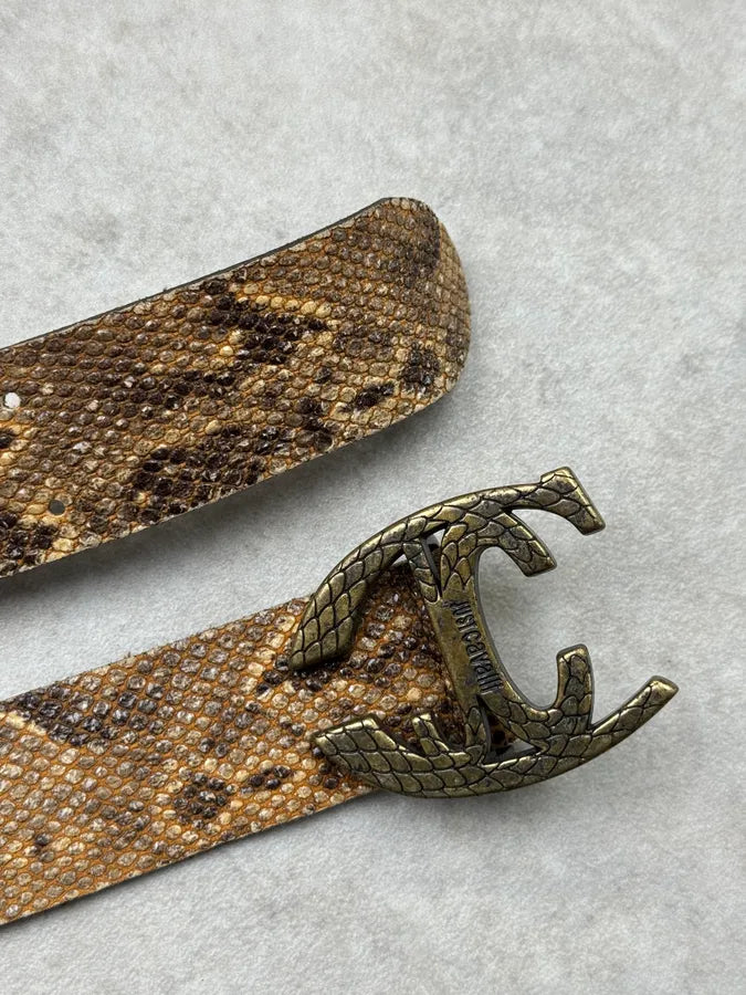 2000s Cavalli Python Effect Leather Logo Buckle Belt jJegPDn 4