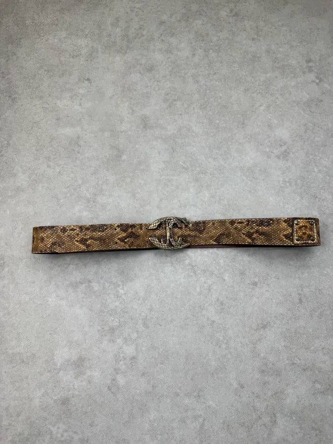 2000s Cavalli Python Effect Leather Logo Buckle Belt jJegPDn 2