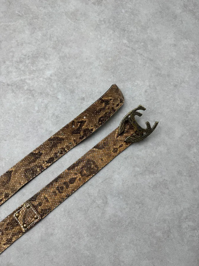 2000s Cavalli Python Effect Leather Logo Buckle Belt jJegPDn 3