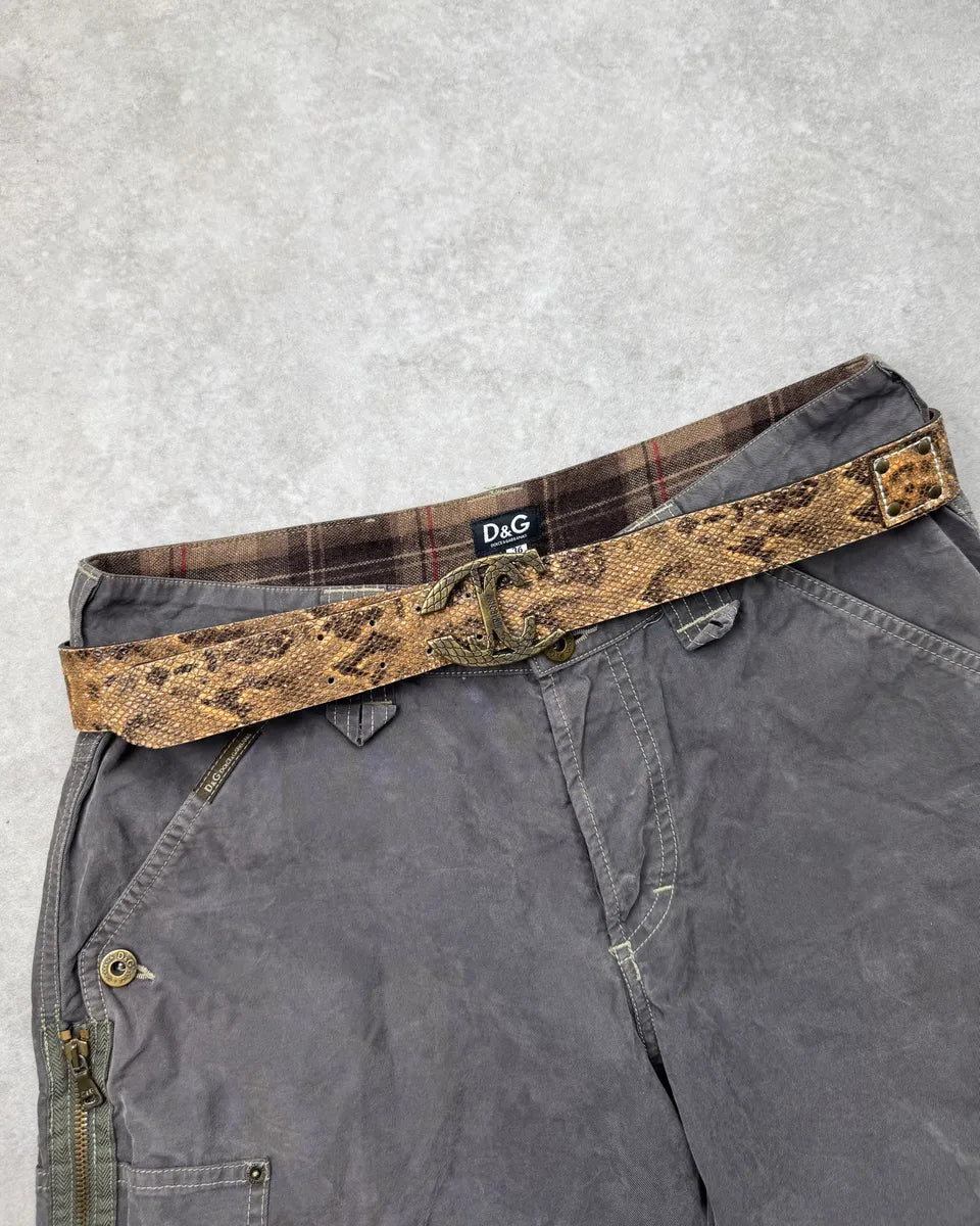 2000s Cavalli Python Effect Leather Logo Buckle Belt jJegPDn 0