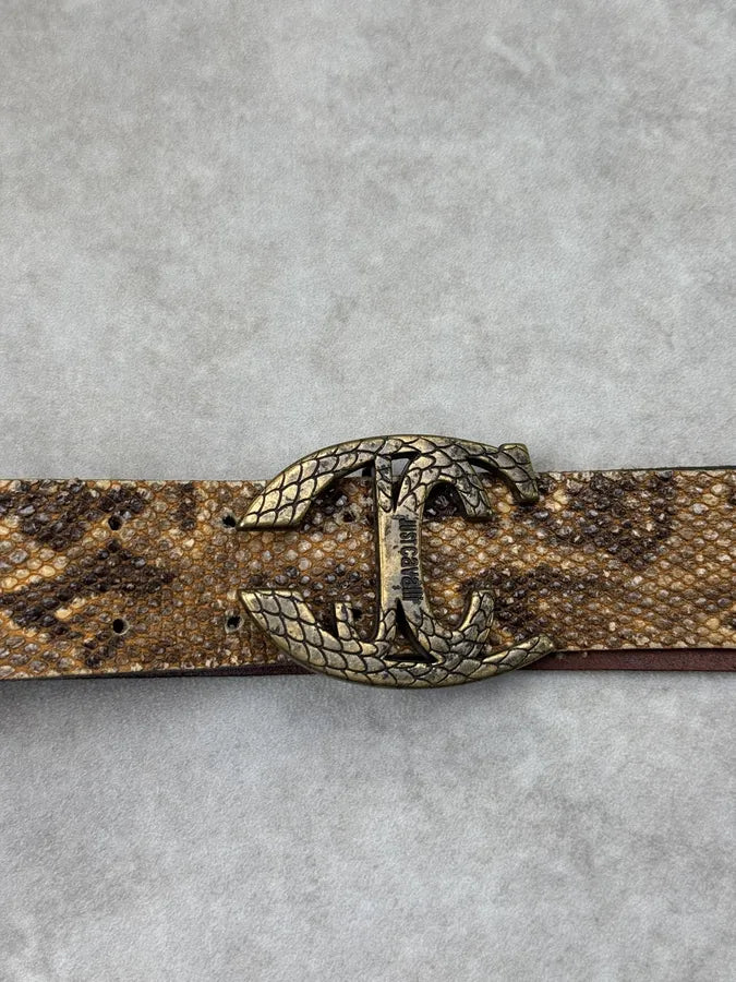 2000s Cavalli Python Effect Leather Logo Buckle Belt jJegPDn 6