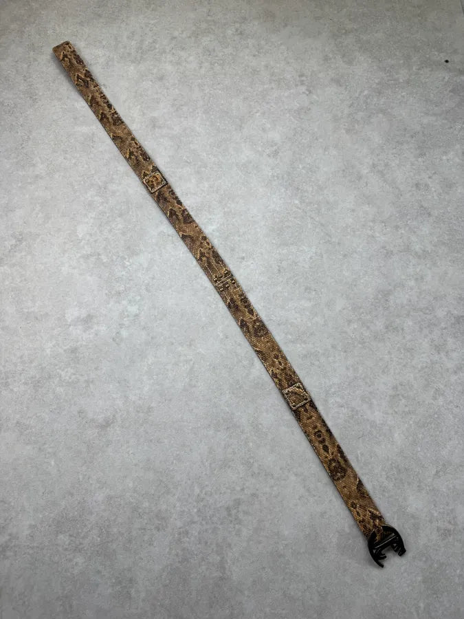 2000s Cavalli Python Effect Leather Logo Buckle Belt jJegPDn 8