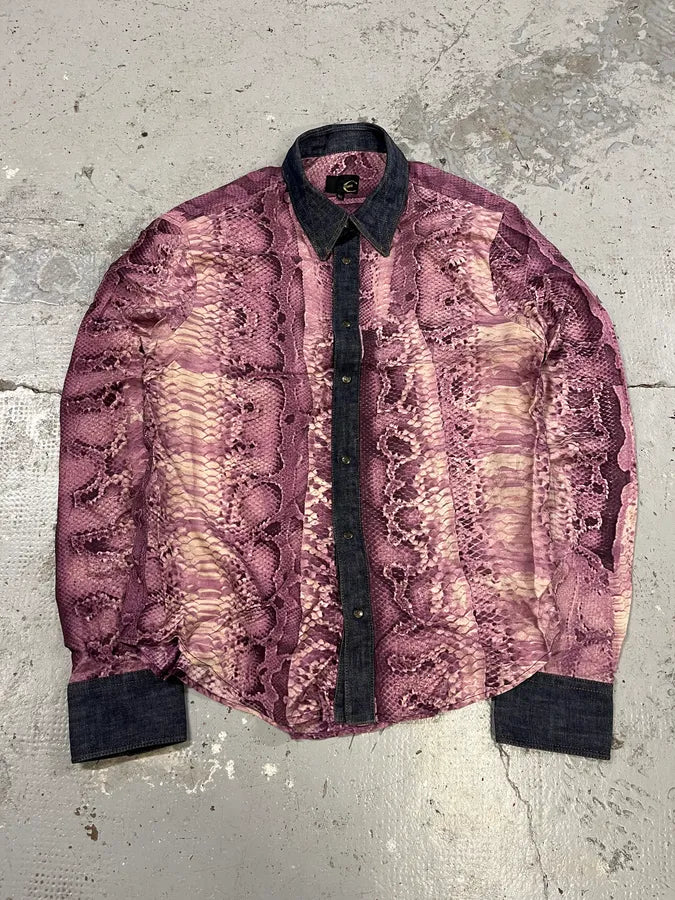 2000s Cavalli Python Purple Effect Denim Shirt wRxoNWm 0