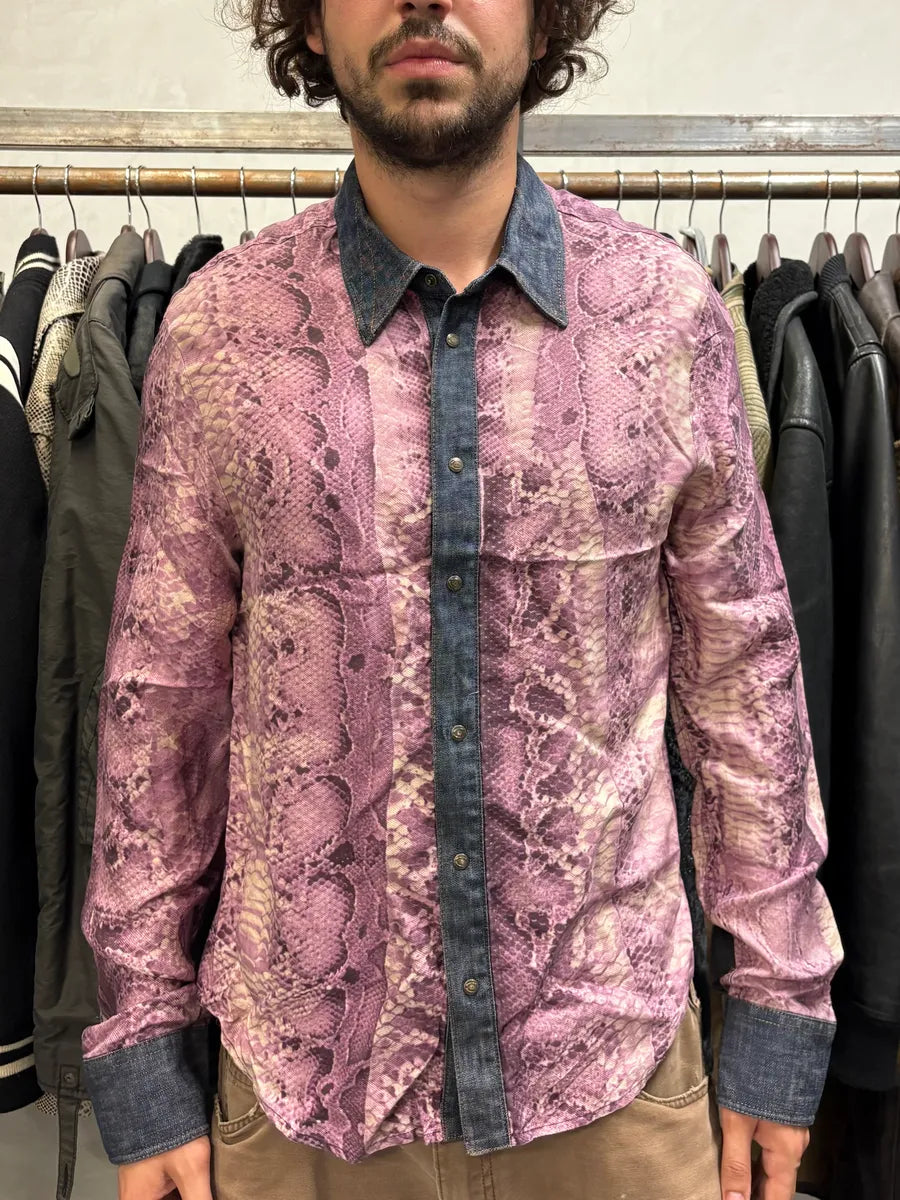 2000s Cavalli Python Purple Effect Denim Shirt wRxoNWm 1