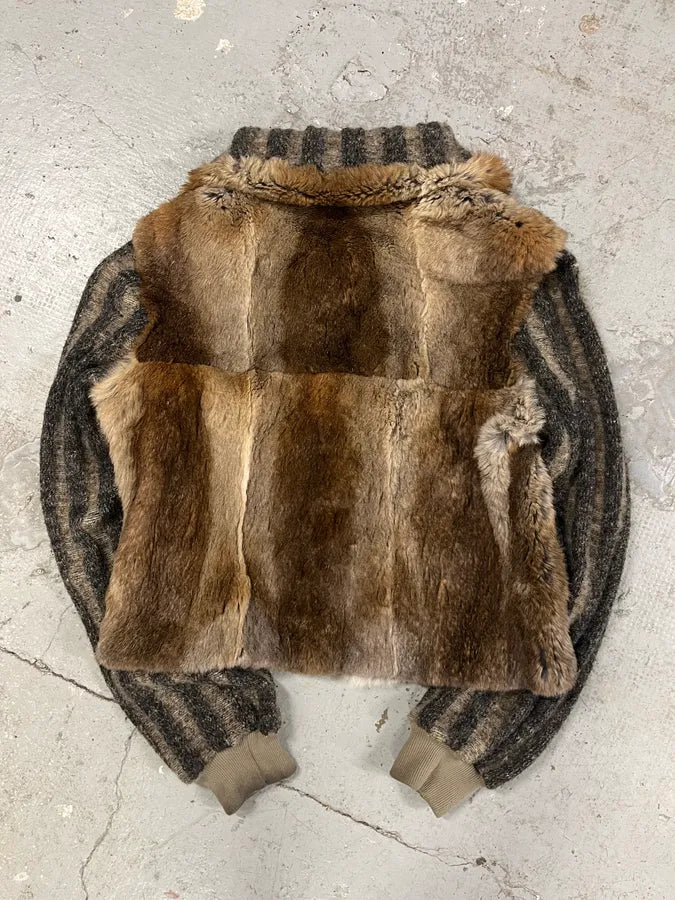 2000s Cavalli Raccoon Fur Sweater Jacket (M) 3