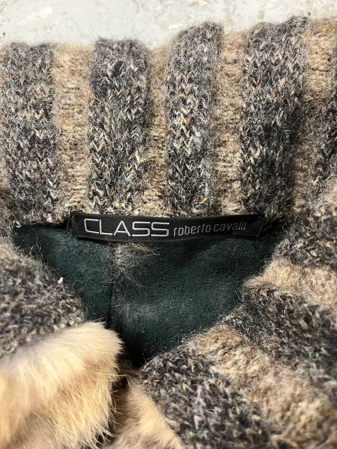 2000s Cavalli Raccoon Fur Sweater Jacket (M) 4