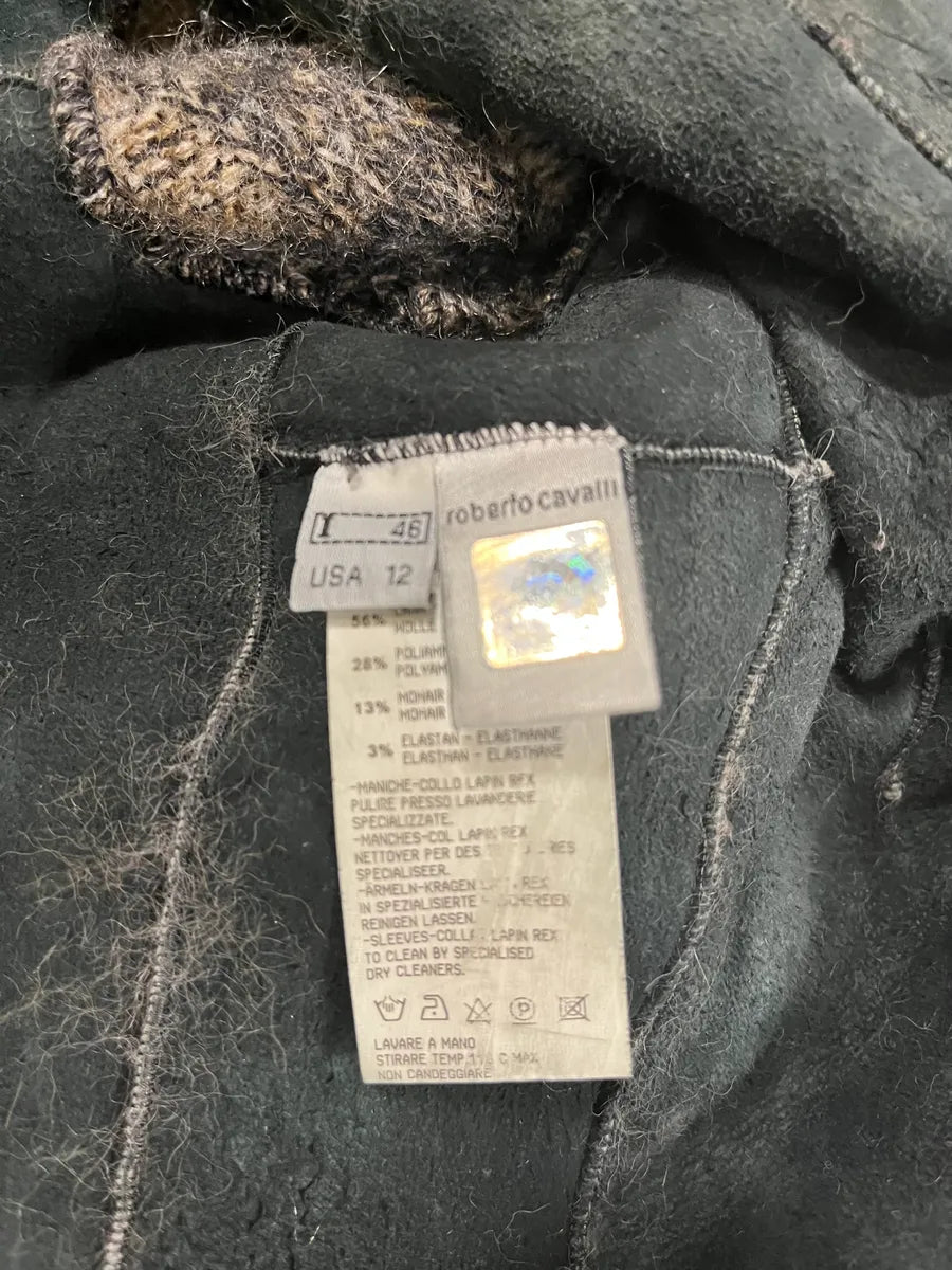 2000s Cavalli Raccoon Fur Sweater Jacket (M) 7