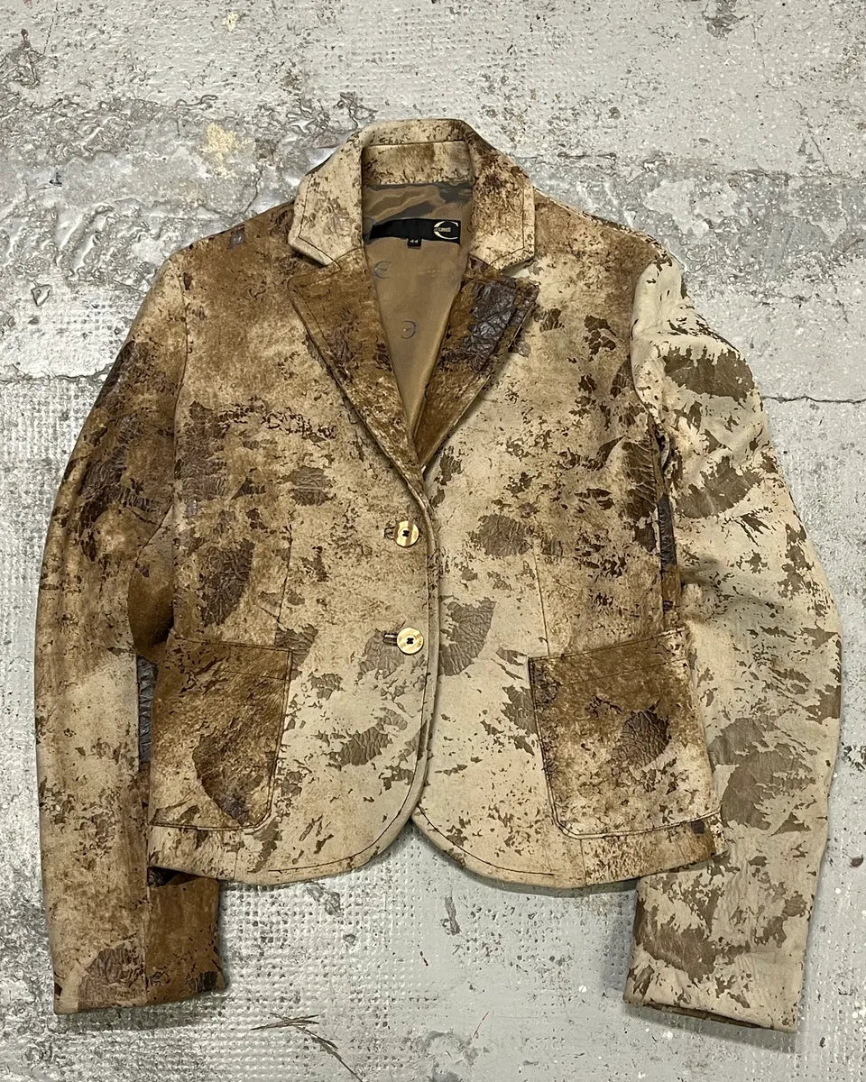 2000s Cavalli Raw Beige Leather Suit Jacket qNxvYXd 0