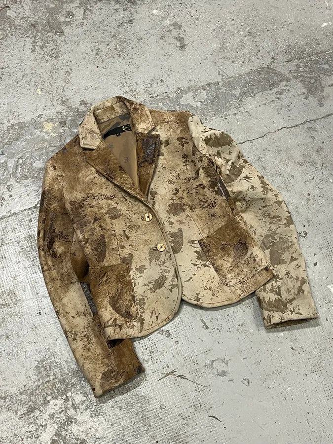 2000s Cavalli Raw Beige Leather Suit Jacket qNxvYXd 3