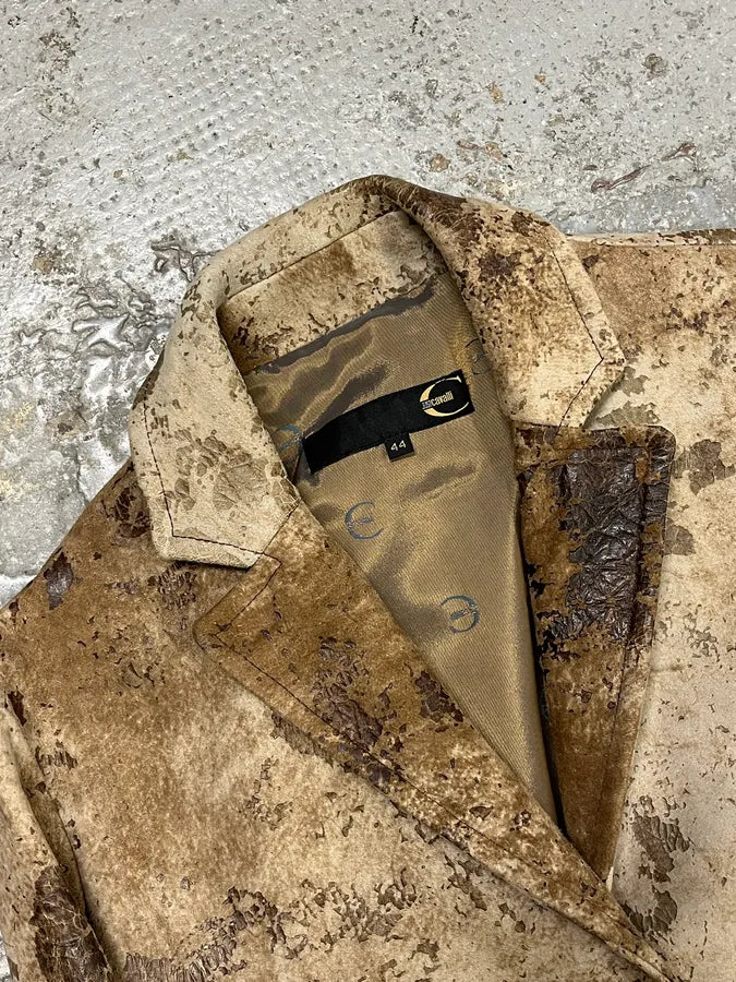 2000s Cavalli Raw Beige Leather Suit Jacket qNxvYXd 4