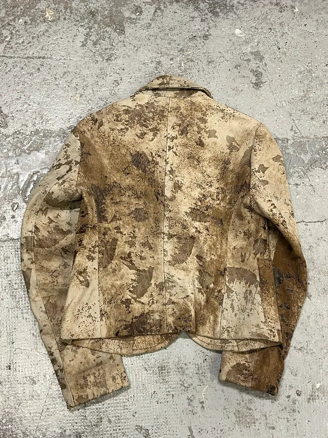 2000s Cavalli Raw Beige Leather Suit Jacket qNxvYXd 5