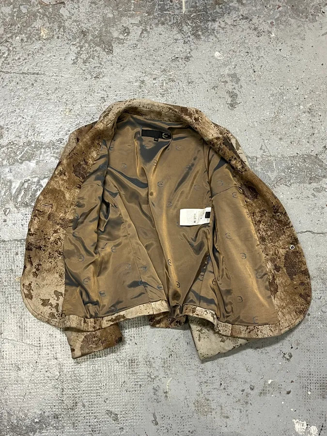 2000s Cavalli Raw Beige Leather Suit Jacket qNxvYXd 7