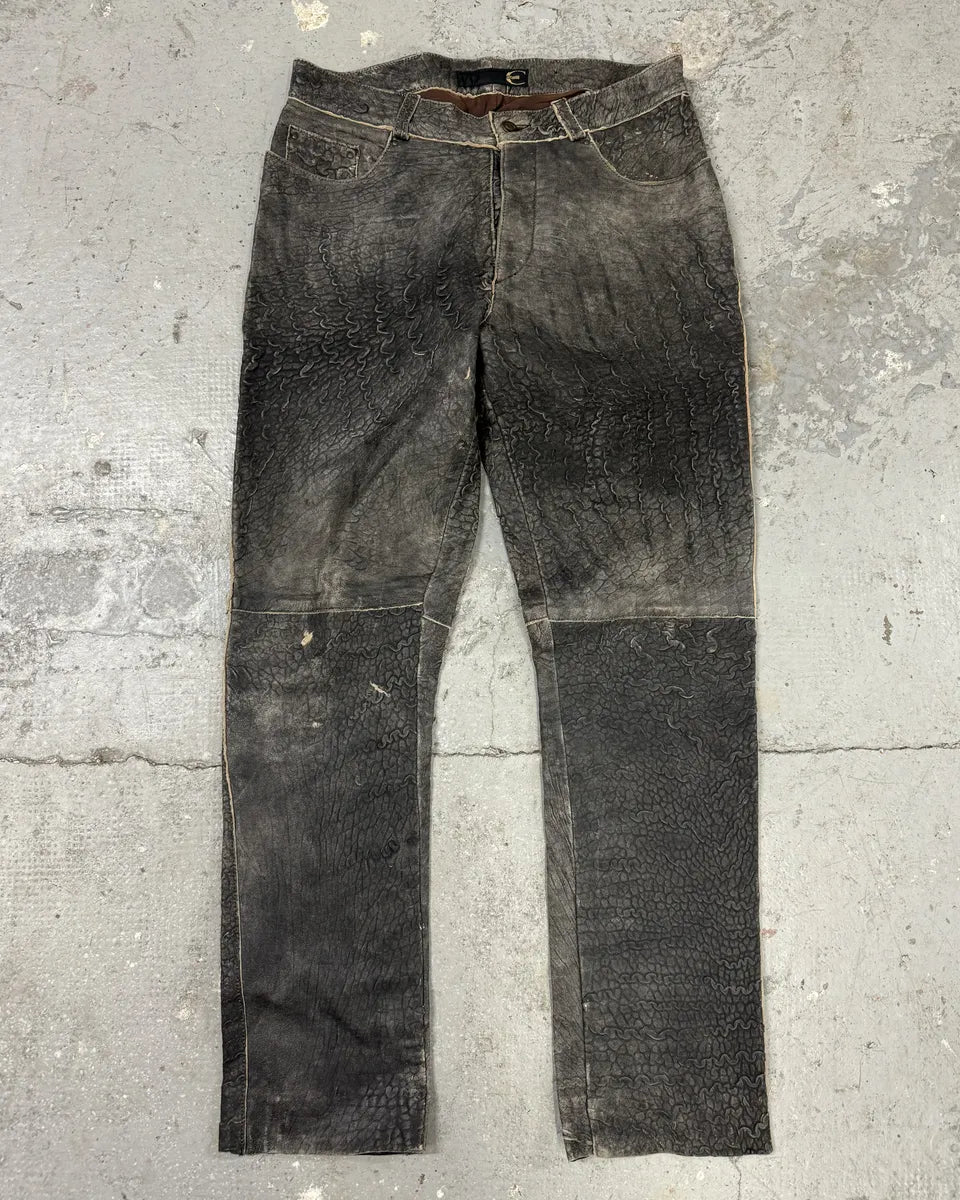 2000s Cavalli Raw Grey Leather Pants (M) 0