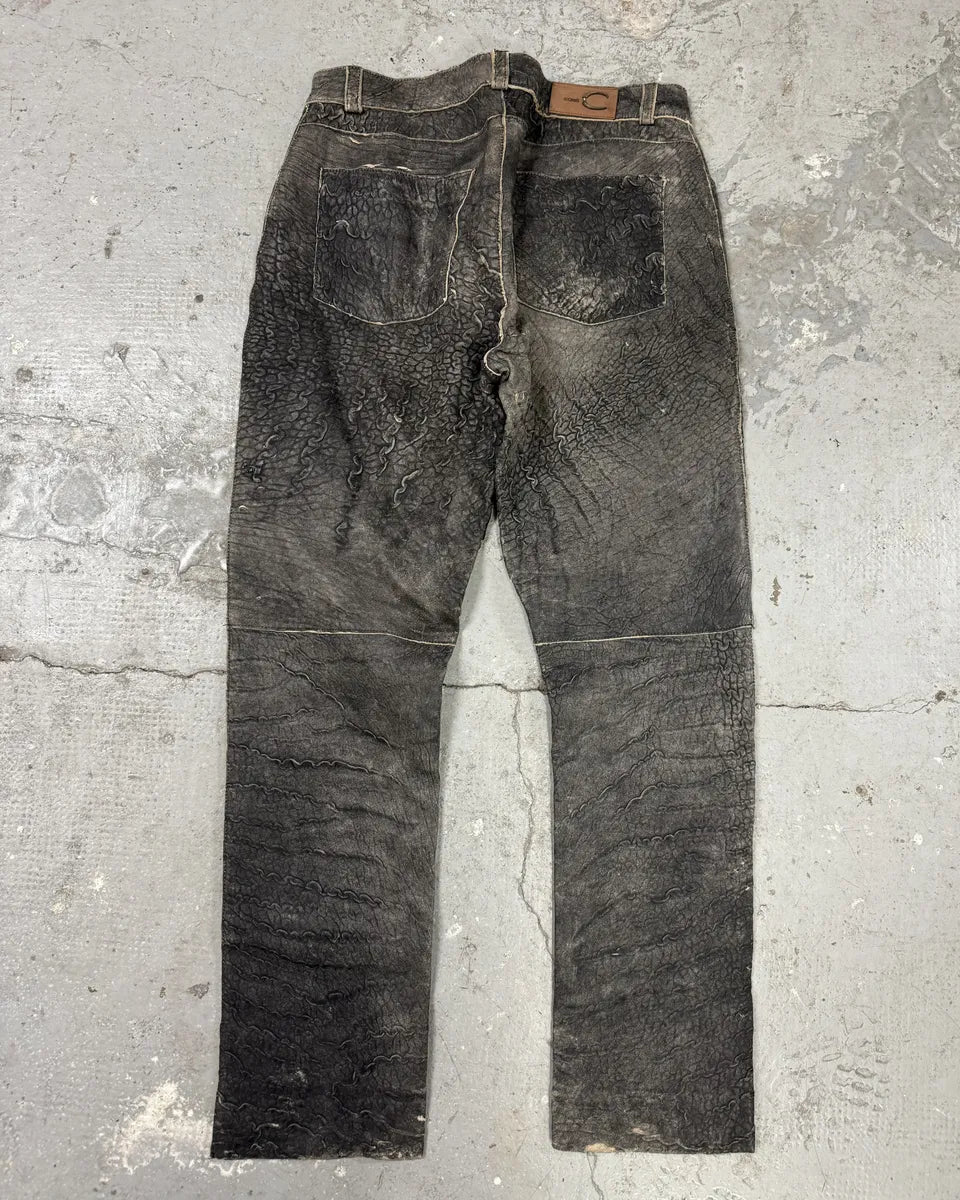 2000s Cavalli Raw Grey Leather Pants (M) 1