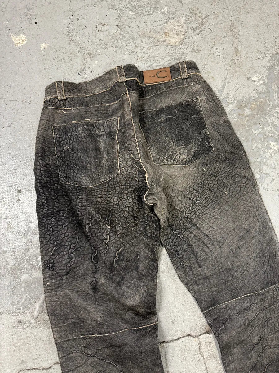 2000s Cavalli Raw Grey Leather Pants (M) 10