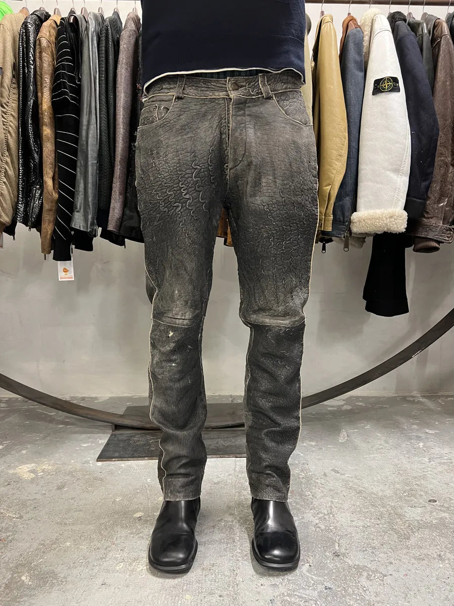 2000s Cavalli Raw Grey Leather Pants (M) 2