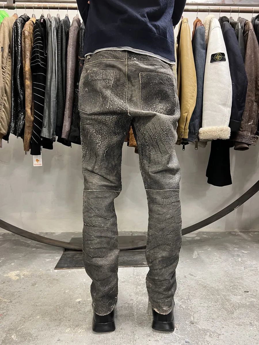 2000s Cavalli Raw Grey Leather Pants (M) 3