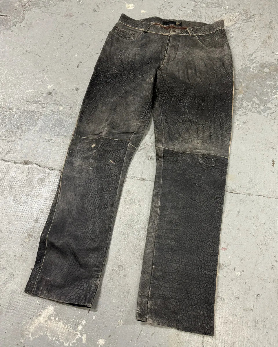 2000s Cavalli Raw Grey Leather Pants (M) 4
