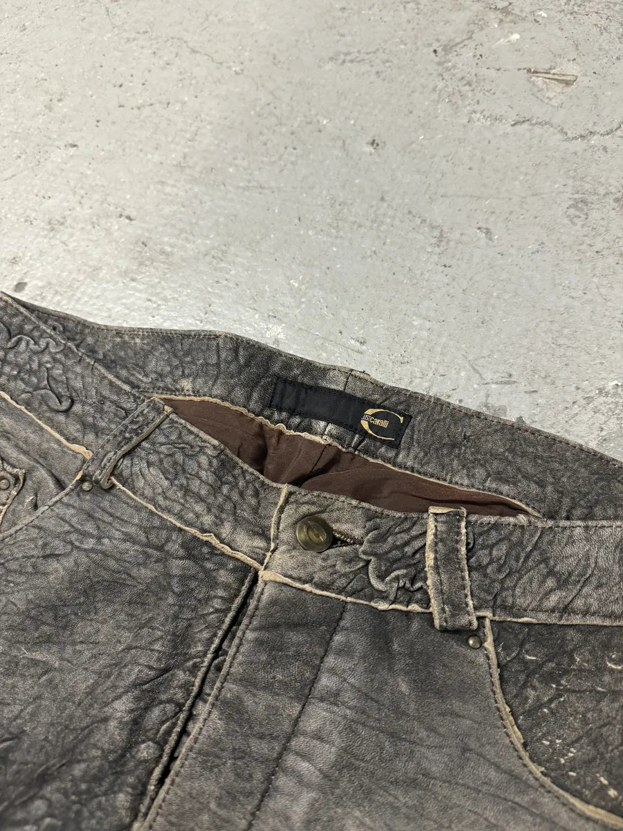 2000s Cavalli Raw Grey Leather Pants (M) 5
